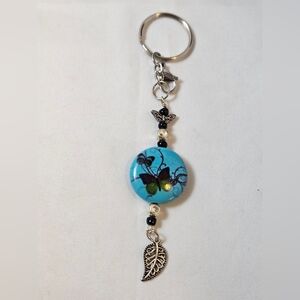 Handcrafted Butterfly and Leaf Charm Keychain Unique Beaded Accessory